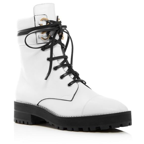 Stuart Weitzman Lexy Round Toe Leather Lace Up Moto Combat Ankle Boots size 8 - Picture 1 of 15